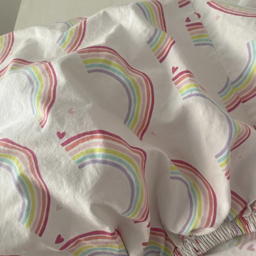 Pottery Barn Kids Rainbow Hearts TWIN Fitted Sheet & Standard Pillow Case